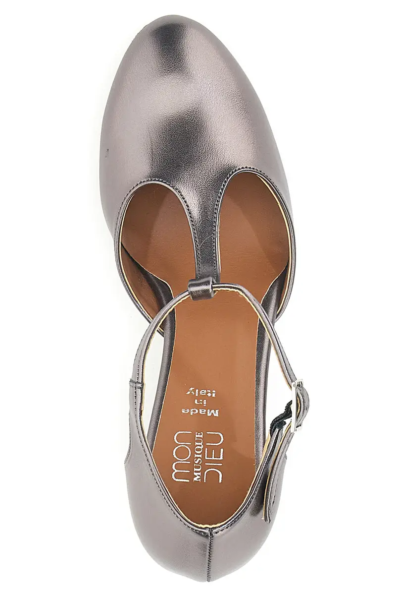 Scarpe da ballo color canna di fucile con cinturino a T e suola in pelle Mon dieu 112 miniatura 3
