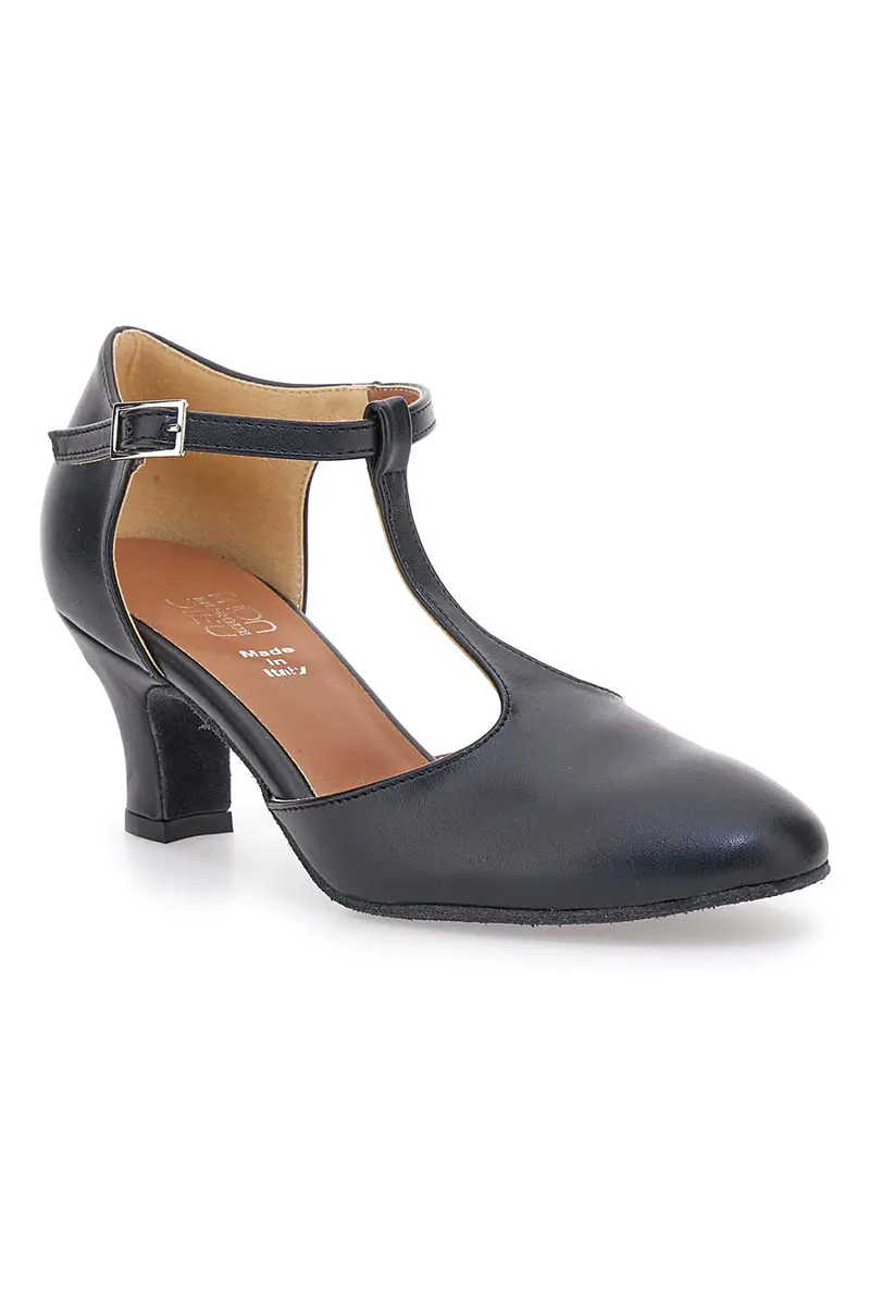 Scarpe da ballo nere con cinturino a T e suola in pelle Mon dieu 112 miniatura 2