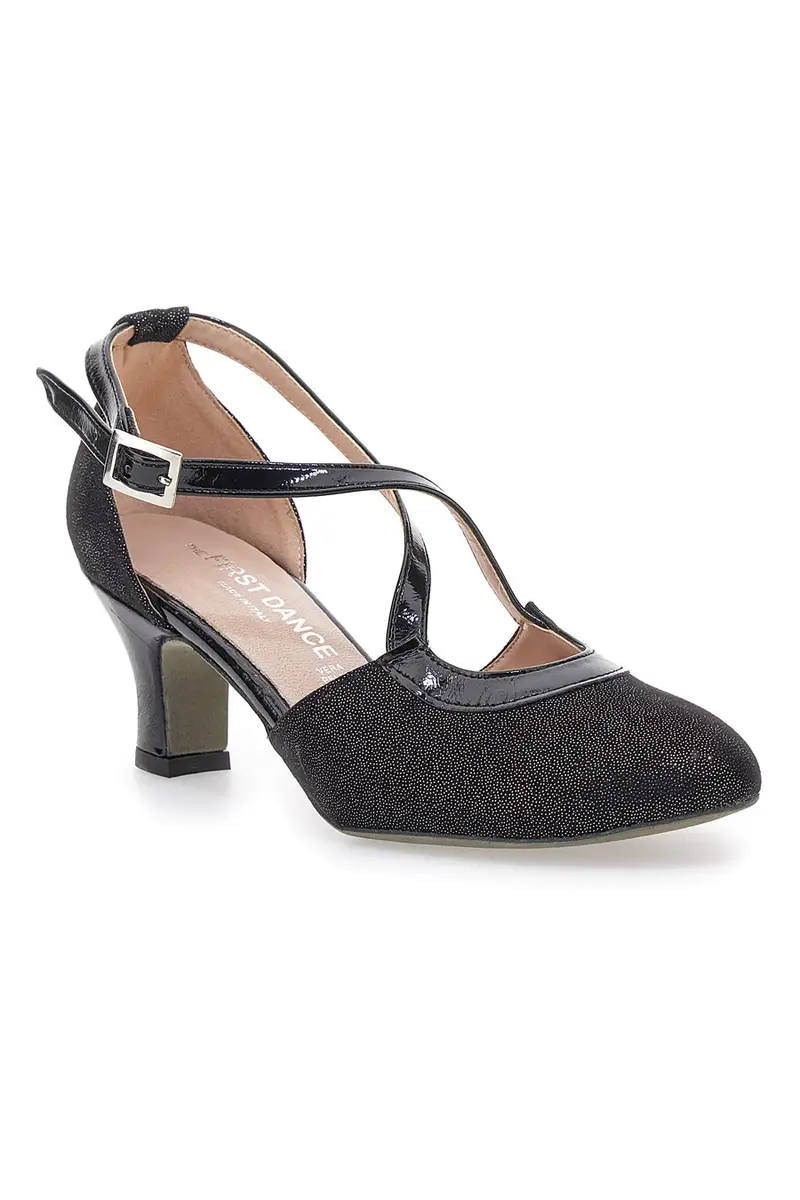 Scarpe da ballo nere con doppio cinturino incrociato e tacco medio The First Dance 6555 miniatura 2
