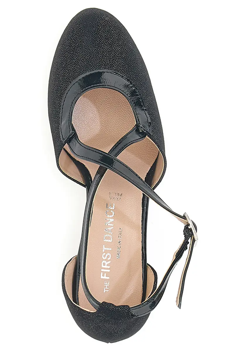 Scarpe da ballo nere con doppio cinturino incrociato e tacco medio The First Dance 6555 miniatura 3