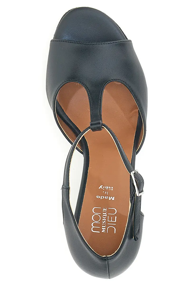 Scarpe da ballo nere open toe con cinturino a T e suola in pelle Mon dieu 117 miniatura 3