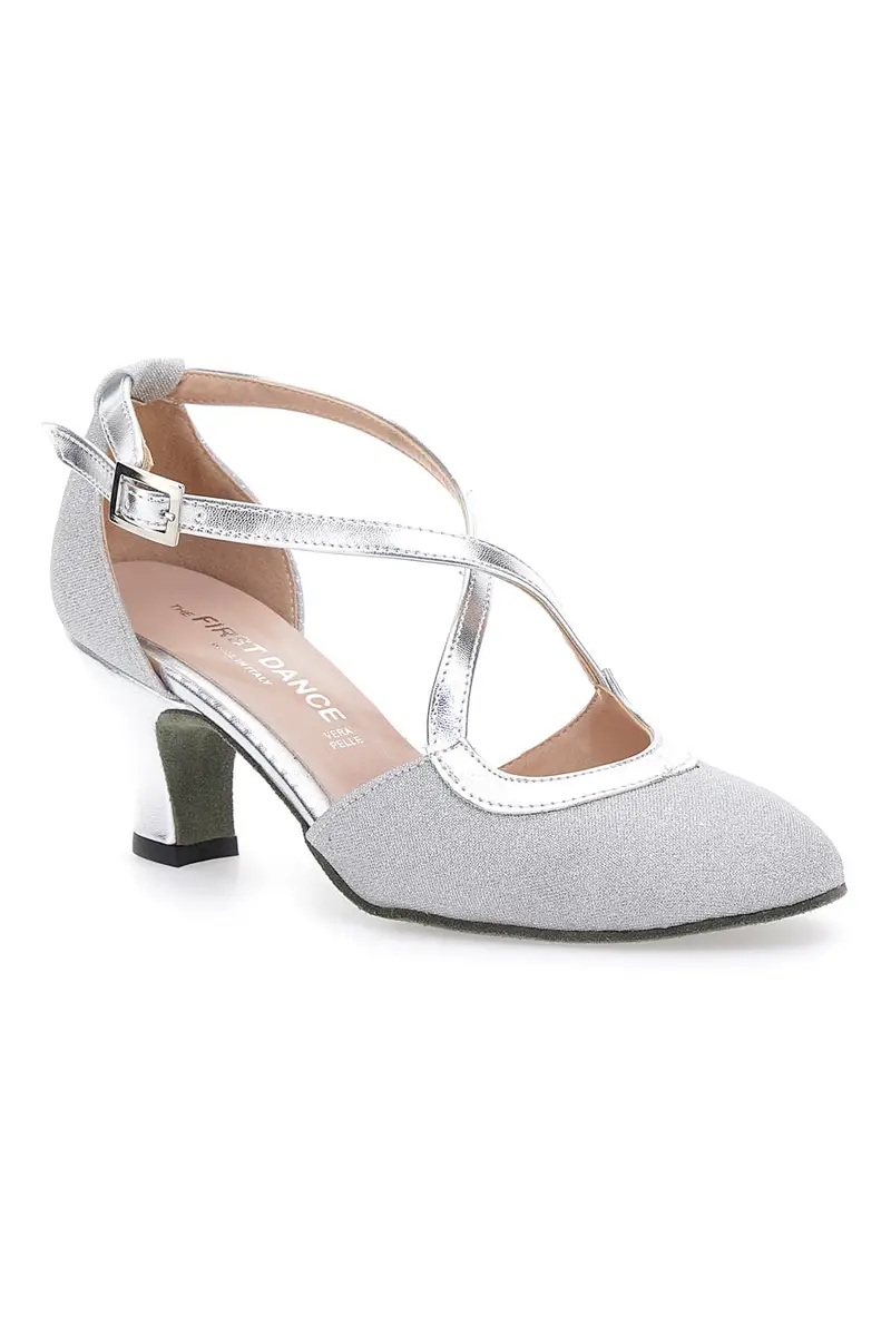 Scarpe da Ballo Platino Con Tacco Basso e Cinturino Incrociato The First Dance 4555 miniatura 2