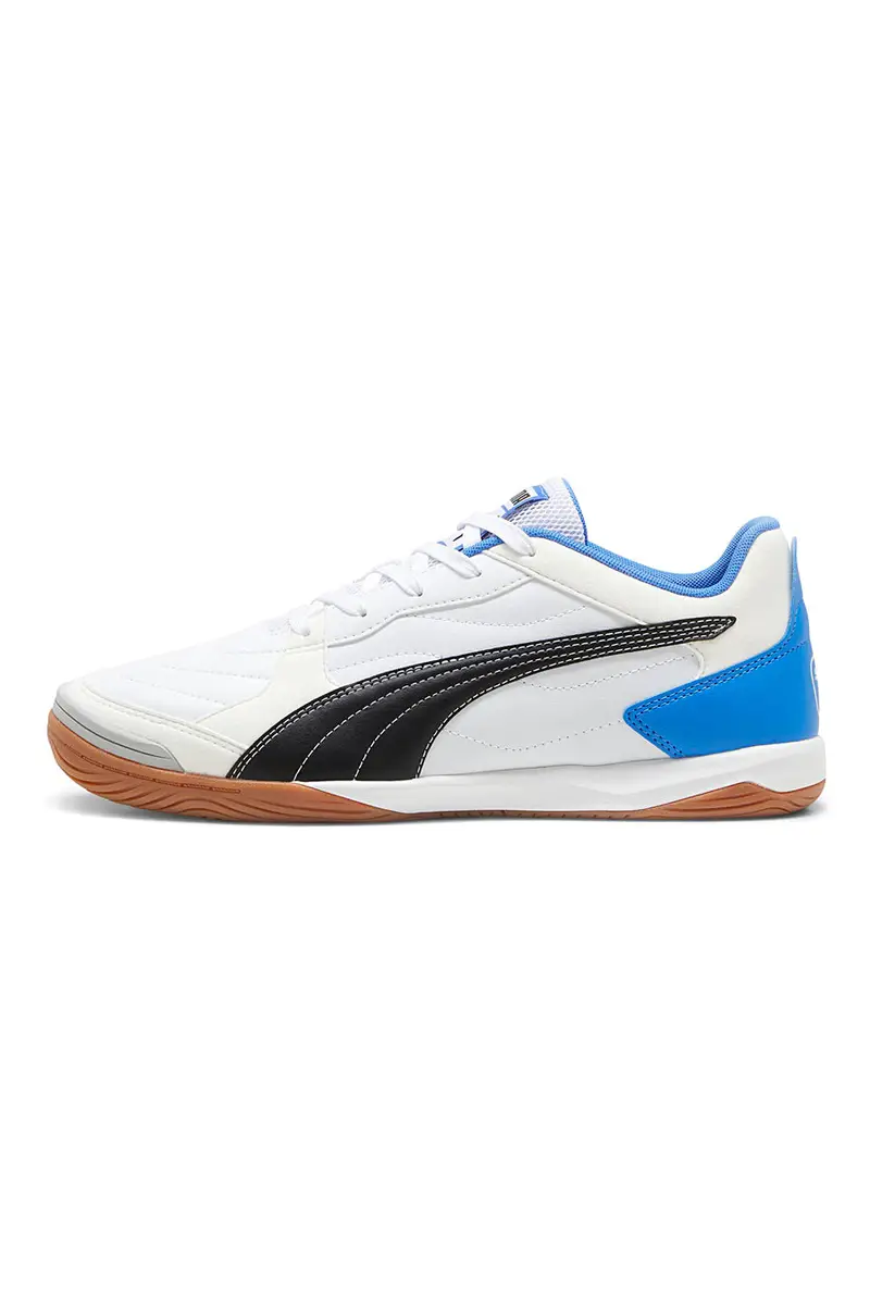 Scarpe da calcetto bianche con dettagli neri e blu Puma Pressing IV miniatura 3