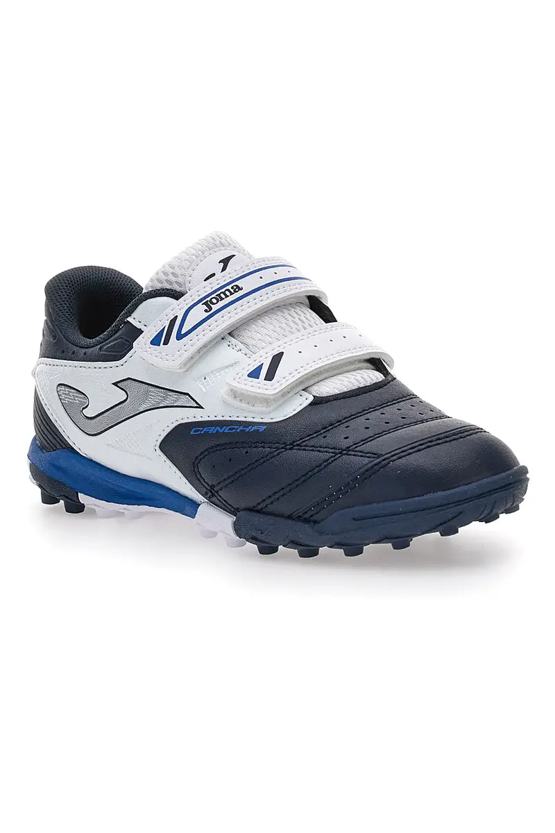 Scarpe da calcetto blu e bianche con doppio strappo Joma Cancha JR 2503 miniatura 2