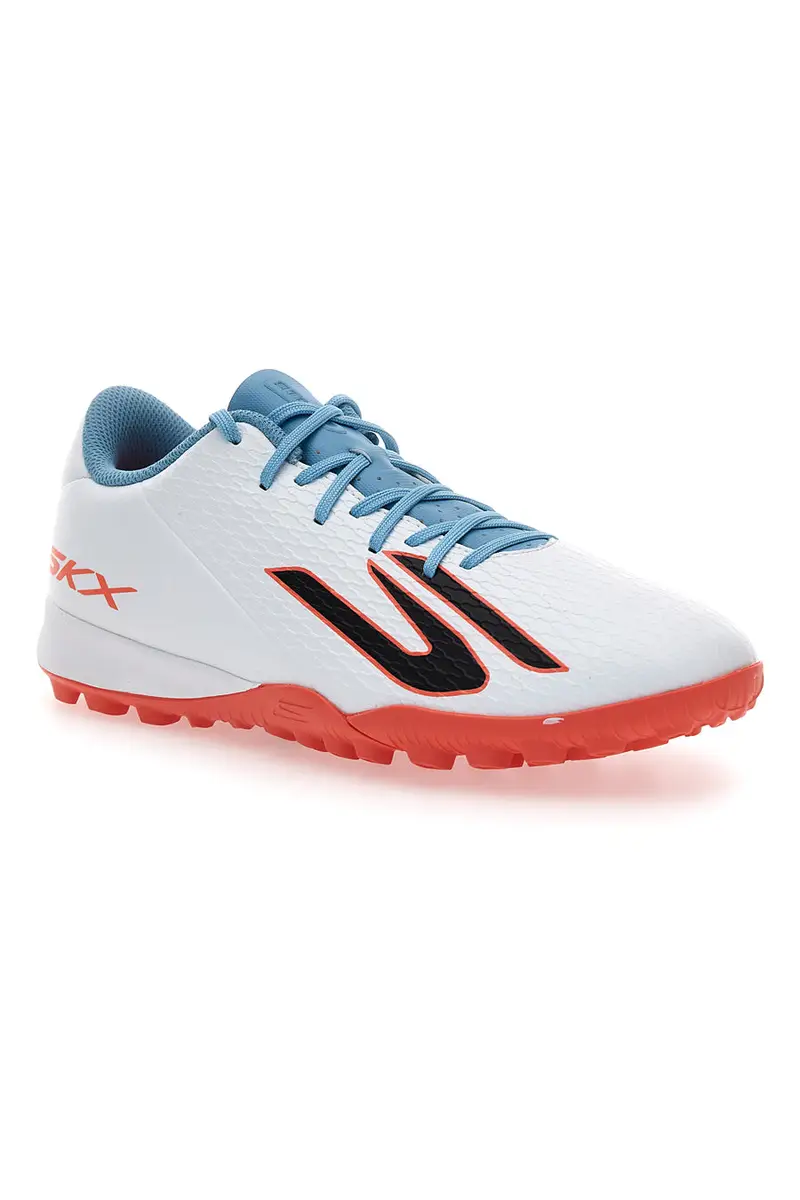 Scarpe da calcio bianche con dettagli azzurri suola turf Skechers Club TF miniatura 2