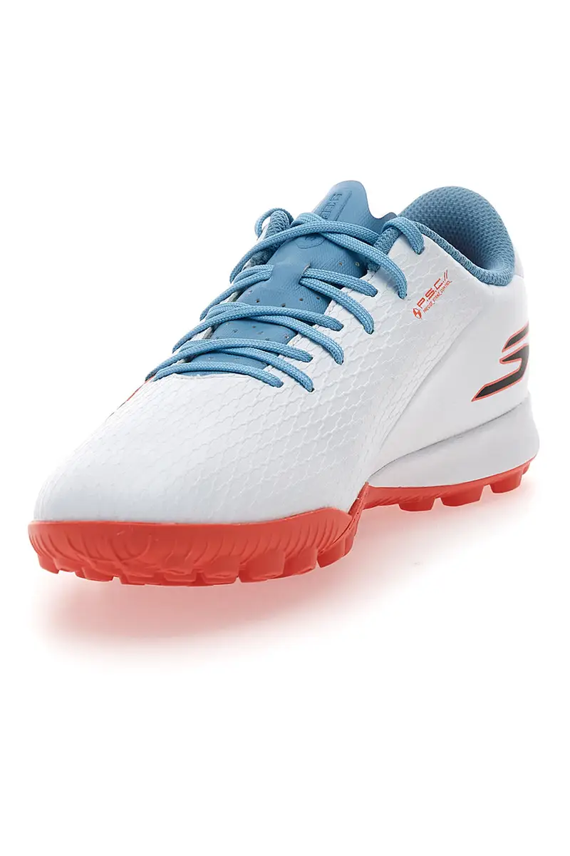 Scarpe da calcio bianche con dettagli azzurri suola turf Skechers Club TF miniatura 3