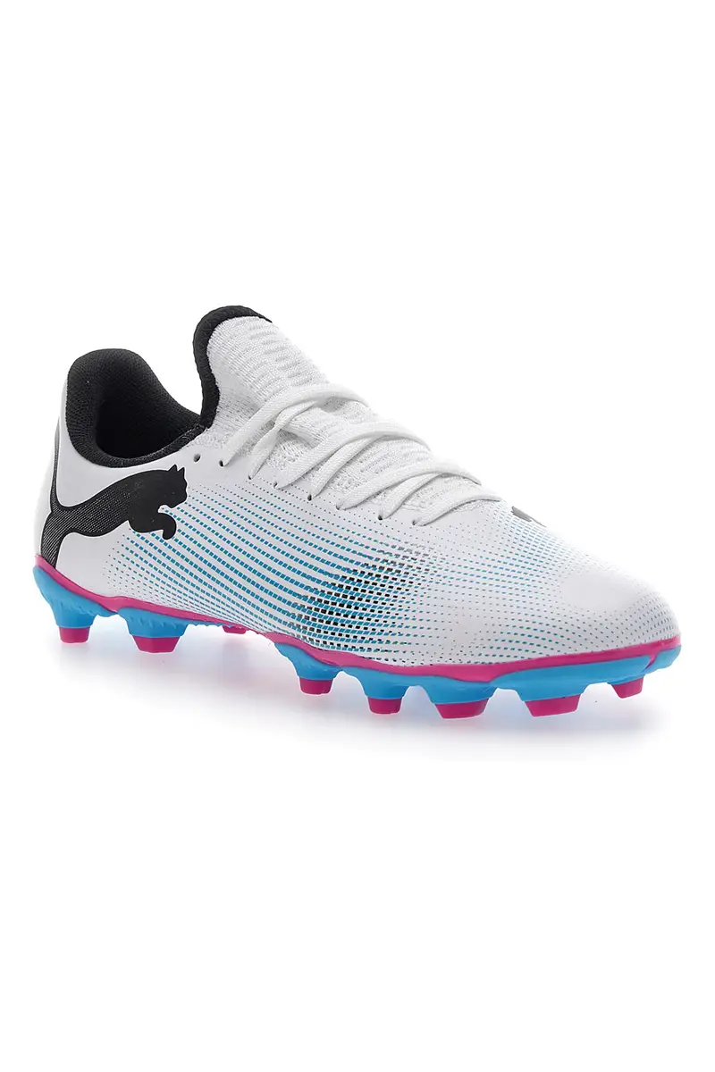 scarpe da Calcio Bianche con Tacchetti Azzurri Puma Future 7 Play FG/AG JR miniatura 2