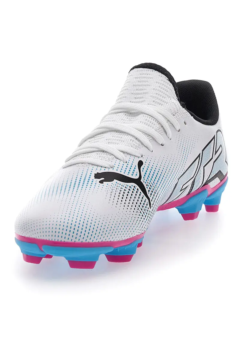 scarpe da Calcio Bianche con Tacchetti Azzurri Puma Future 7 Play FG/AG JR miniatura 3