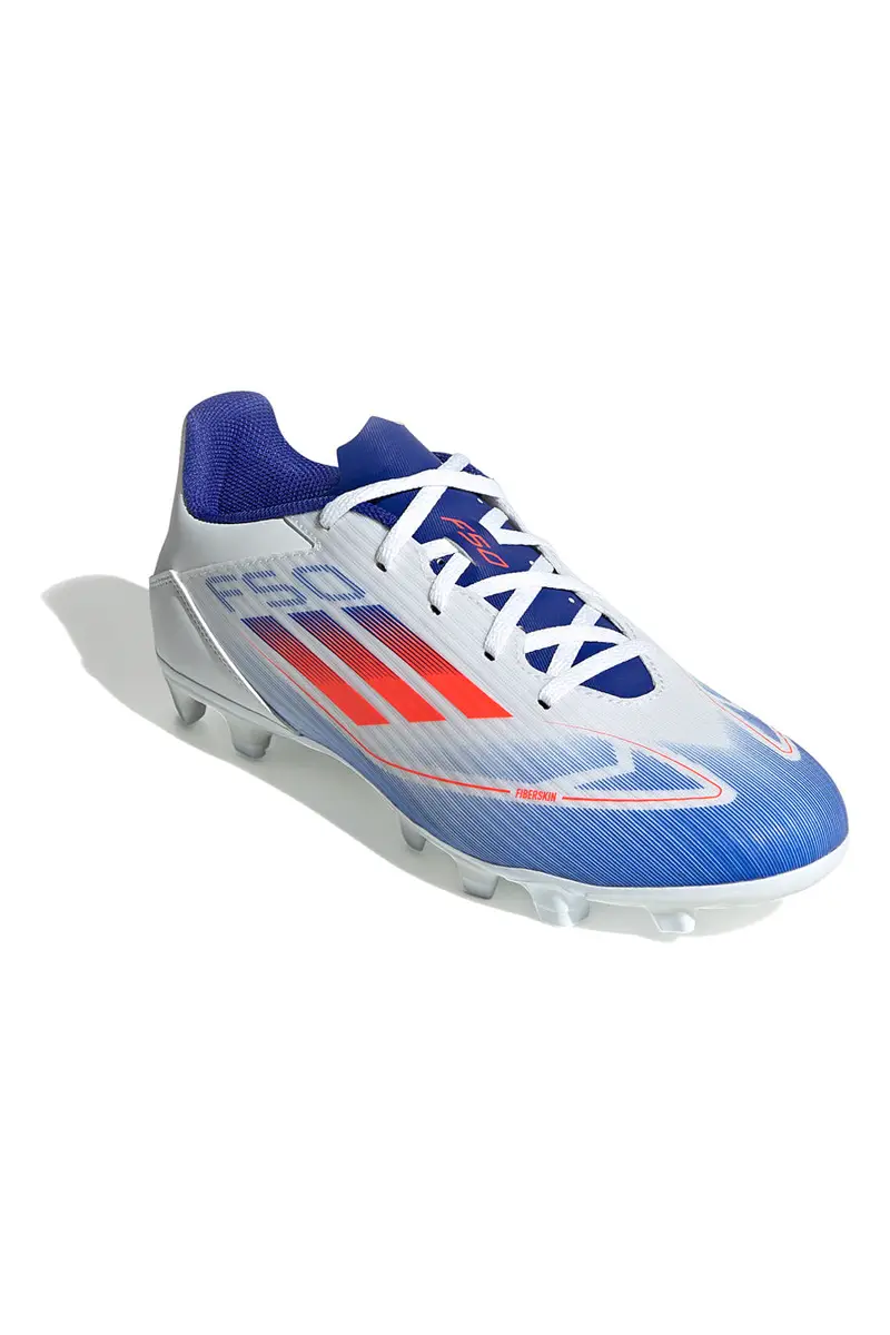 Scarpe da calcio bianche e blu con tacchetti per terreni erbosi Adidas F50 Club FXG miniatura 2