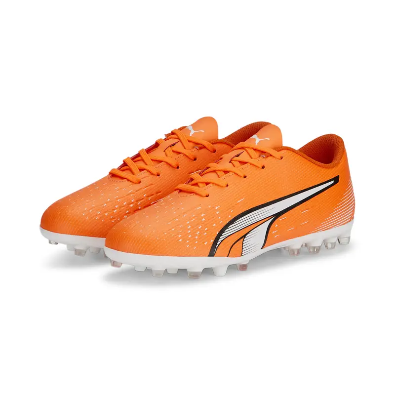Scarpe da calcio ULTRA Play MG per ragazzi PUMA Ultra Orange White Blue Glimmer |  Puma