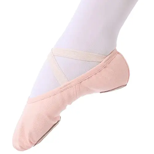 Scarpe da Danza Classica in Tela Elasticizzata Scarpe da Ballerina Scarpe da Balletto Suola in Cuoio Crosta per Bambina