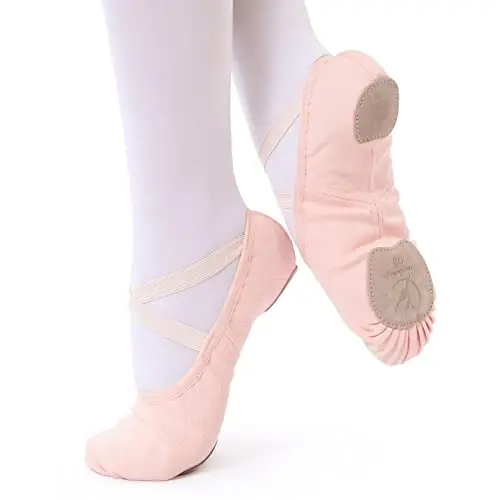 Scarpe da Danza Classica in Tela Elasticizzata Scarpe da Ballerina Scarpe da Balletto Suola in Cuoio Crosta per Bambina miniatura 2