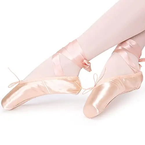 Scarpe da Danza Punta Classica Scarpette da Balletto Pointe Rosa con Nastro e Puntali per Donna e Ragazza 43 EU miniatura 3