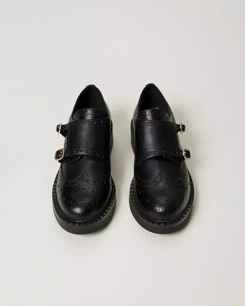 Scarpe in pelle con cinturini nere miniatura 2