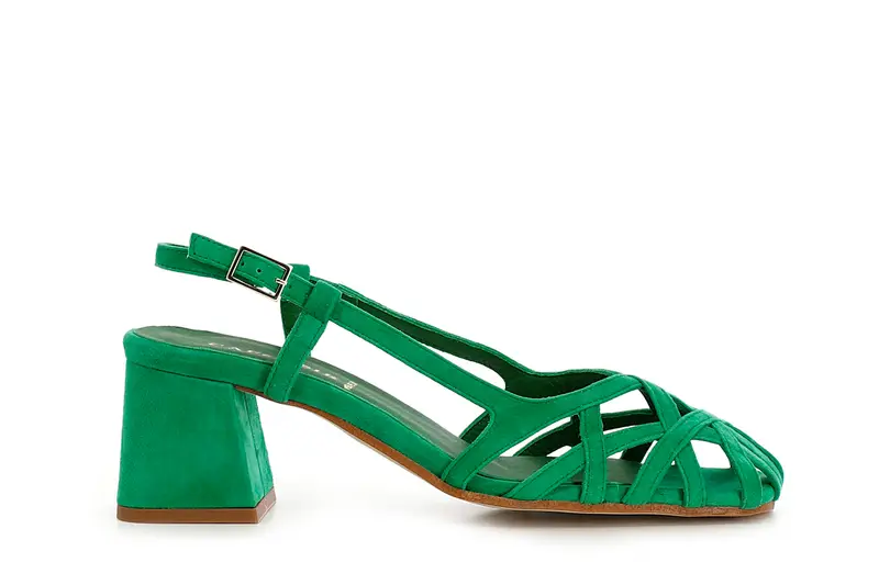 scarpe in suede realizzate in camoscio con gabbia asimmetrica intrecciata verde