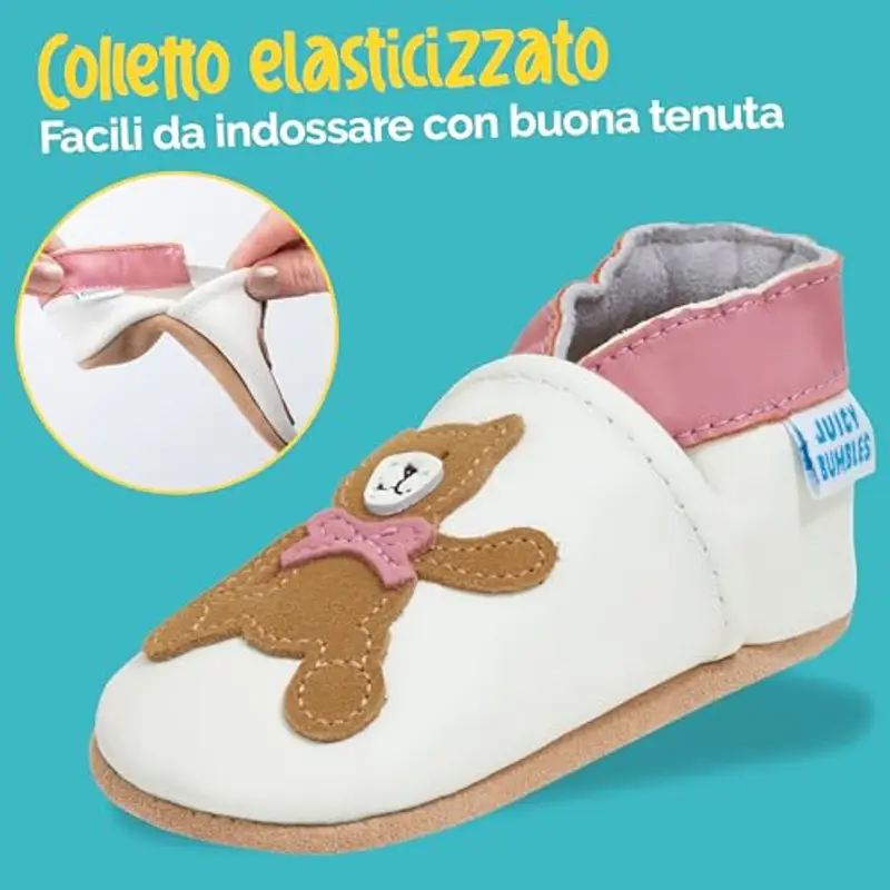 Scarpe Neonata in Morbida Pelle - Scarpe Bimba Primi Passi - Orso Rosa -0 miniatura 3