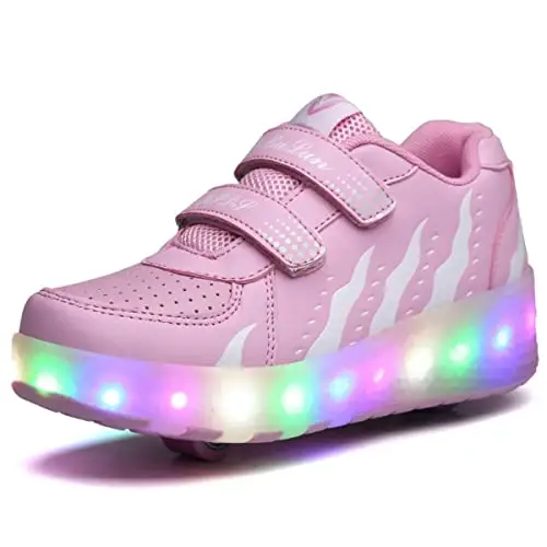 Scarpe Ragazza da Ragazzo con Ruote, 2 in 1 per Bambini, con rotelle, per Skateboard, Sneakers, Rosa, 39 EU