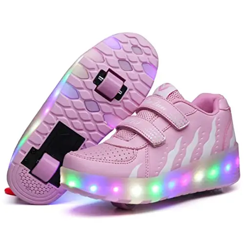 Scarpe Ragazza da Ragazzo con Ruote, 2 in 1 per Bambini, con rotelle, per Skateboard, Sneakers, Rosa, 39 EU miniatura 3