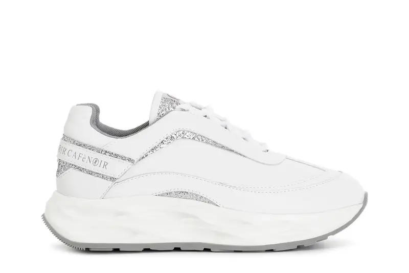 scarpe running con riporti glitter bianco/argento