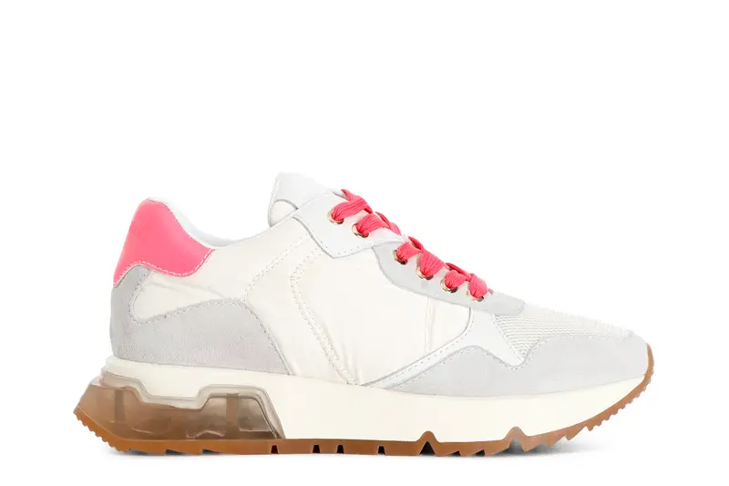 scarpe running donna in nylon e pelle scamosciata bianco/fuxia 39
