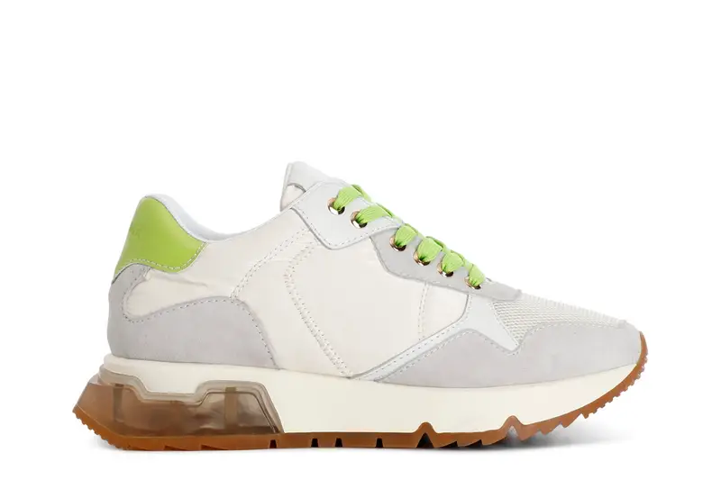 scarpe running donna in nylon e pelle scamosciata bianco/verde