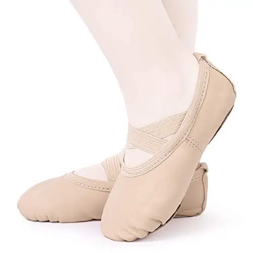 Scarpette da Danza Classica in Pelle Scarpe da Ballerina Mezza Punta Suola Spezzata per Bambina Ragazze e Donna Beige 28 miniatura 2