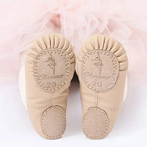 Scarpette da Danza Classica in Pelle Scarpe da Ballerina Mezza Punta Suola Spezzata per Bambina Ragazze e Donna Beige 28 miniatura 3
