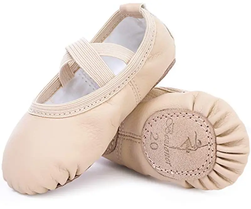 Scarpette da Danza Classica in Pelle Scarpe da Ballerina Mezza Punta Suola Spezzata per Bambina Ragazze e Donna Beige 33