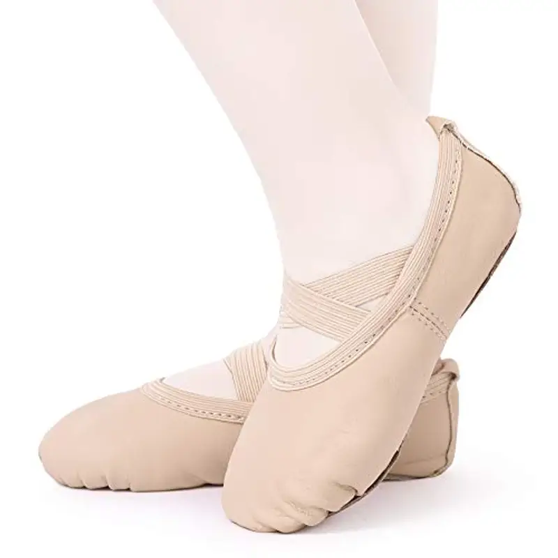 Scarpette da Danza Classica in Pelle Scarpe da Ballerina Mezza Punta Suola Spezzata per Bambina Ragazze e Donna Beige 33 miniatura 2