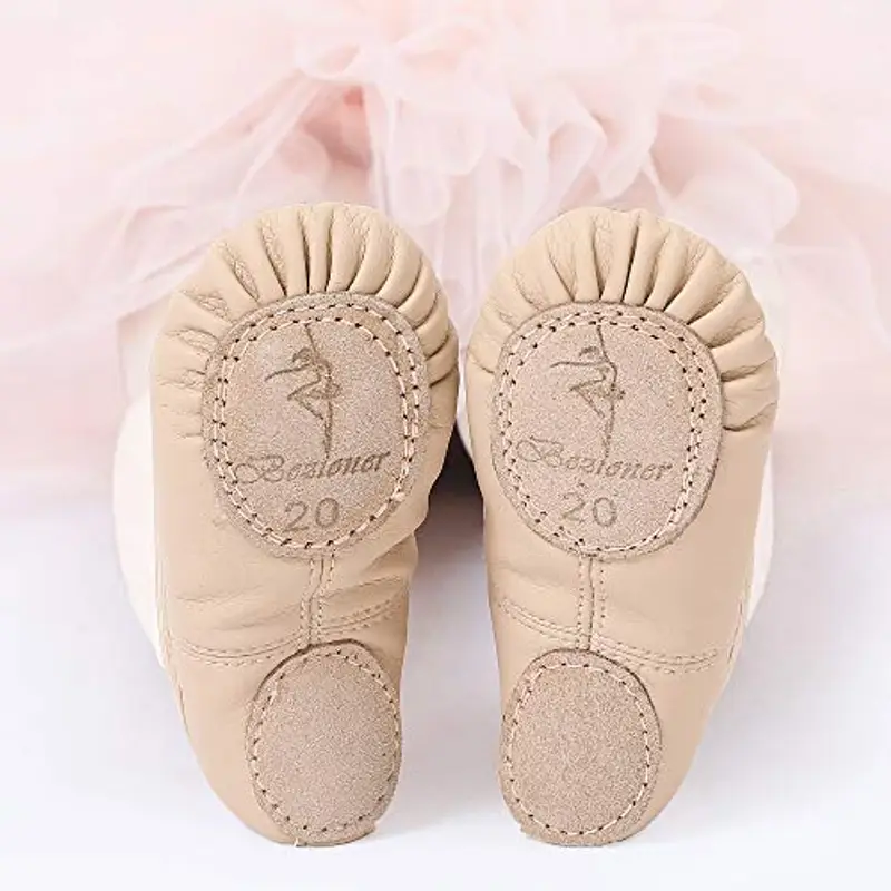 Scarpette da Danza Classica in Pelle Scarpe da Ballerina Mezza Punta Suola Spezzata per Bambina Ragazze e Donna Beige 33 miniatura 3