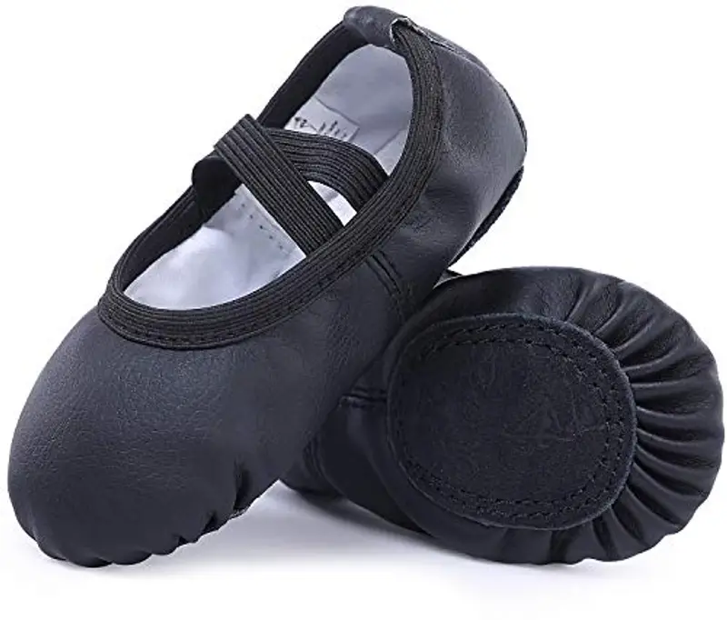 Scarpette da Danza Classica in Pelle Scarpe da Ballerina Mezza Punta Suola Spezzata per Bambina Ragazze e Donna Nero 24