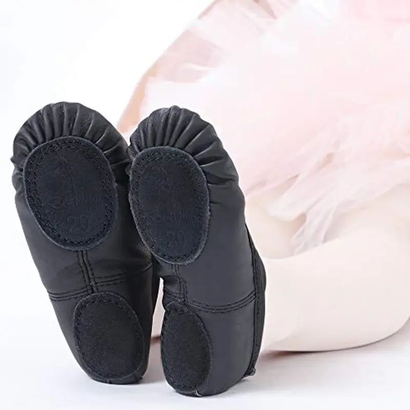 Scarpette da Danza Classica in Pelle Scarpe da Ballerina Mezza Punta Suola Spezzata per Bambina Ragazze e Donna Nero 24 miniatura 3
