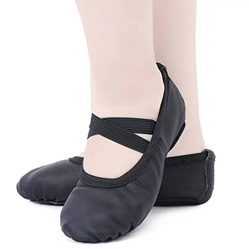 Scarpette da Danza Classica in Pelle Scarpe da Ballerina Mezza Punta Suola Spezzata per Bambina Ragazze e Donna Nero 32 miniatura 2