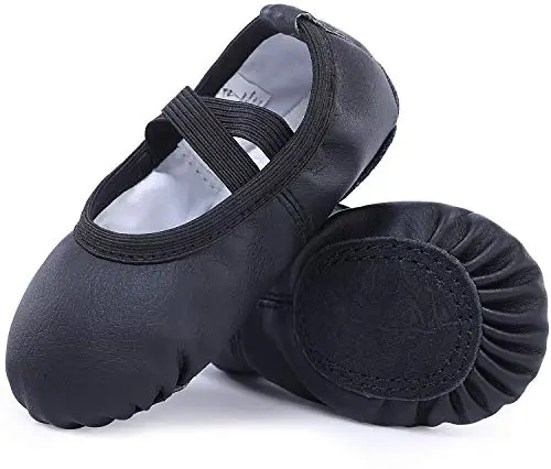 Scarpette da Danza Classica in Pelle Scarpe da Ballerina Mezza Punta Suola Spezzata per Bambina Ragazze e Donna Nero 38