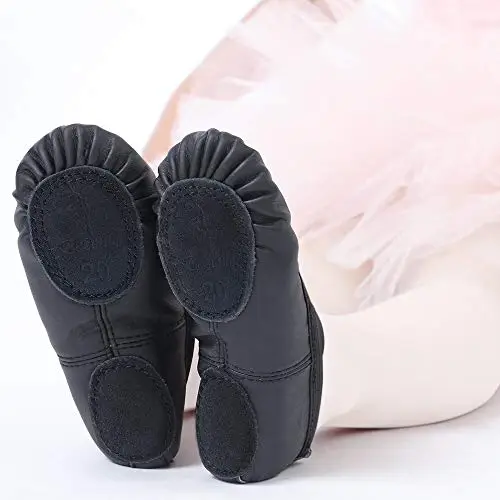Scarpette da Danza Classica in Pelle Scarpe da Ballerina Mezza Punta Suola Spezzata per Bambina Ragazze e Donna Nero 38 miniatura 3