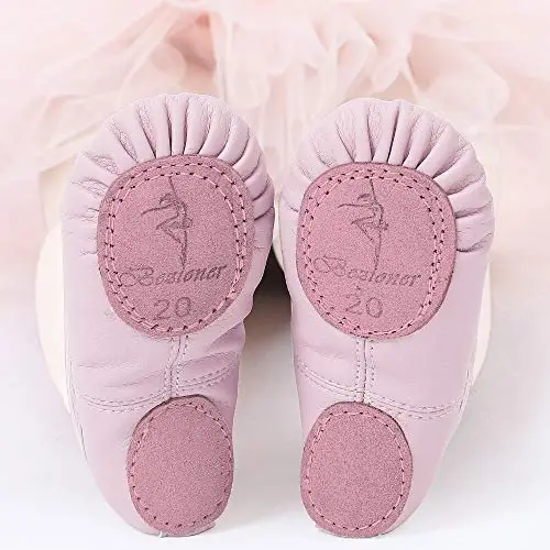 Scarpette da Danza Classica in Pelle Scarpe da Ballerina Mezza Punta Suola Spezzata per Bambina Ragazze e Donna Rosa 29 miniatura 3