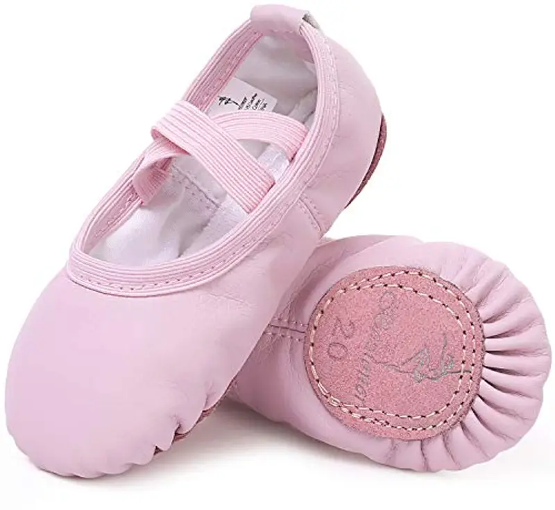 Scarpette da Danza Classica in Pelle Scarpe da Ballerina Mezza Punta Suola Spezzata per Bambina Ragazze e Donna Rosa 33