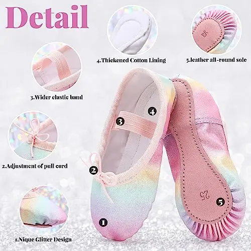 Scarpette Danza Classica Bambina Glitterate Scarpe da Ballo Suola Intera Ballerina Scarpe per Ragazze Arcobaleno EU 32 miniatura 3