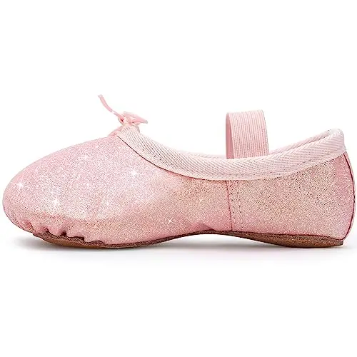 Scarpette Danza Classica Bambina Glitterate Scarpe da Ballo Suola Intera Ballerina Scarpe per Ragazze Colore Rosa EU 21