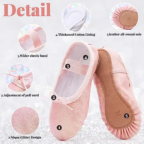 Scarpette Danza Classica Bambina Glitterate Scarpe da Ballo Suola Intera Ballerina Scarpe per Ragazze Colore Rosa EU 23 miniatura 3