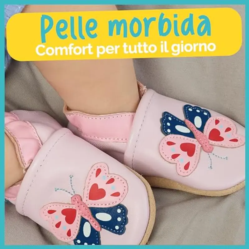 Scarpine Neonata Scarpe Bimba in Morbida Pelle- Farfalle - 12 miniatura 2