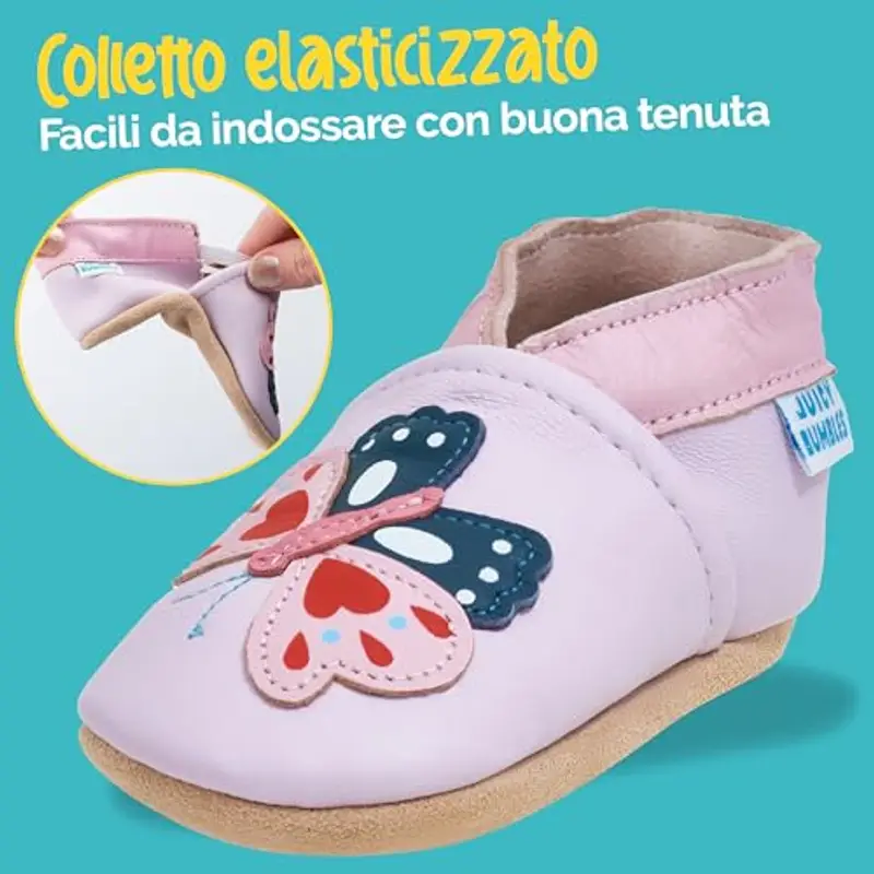 Scarpine Neonata Scarpe Bimba in Morbida Pelle- Farfalle - 12 miniatura 3