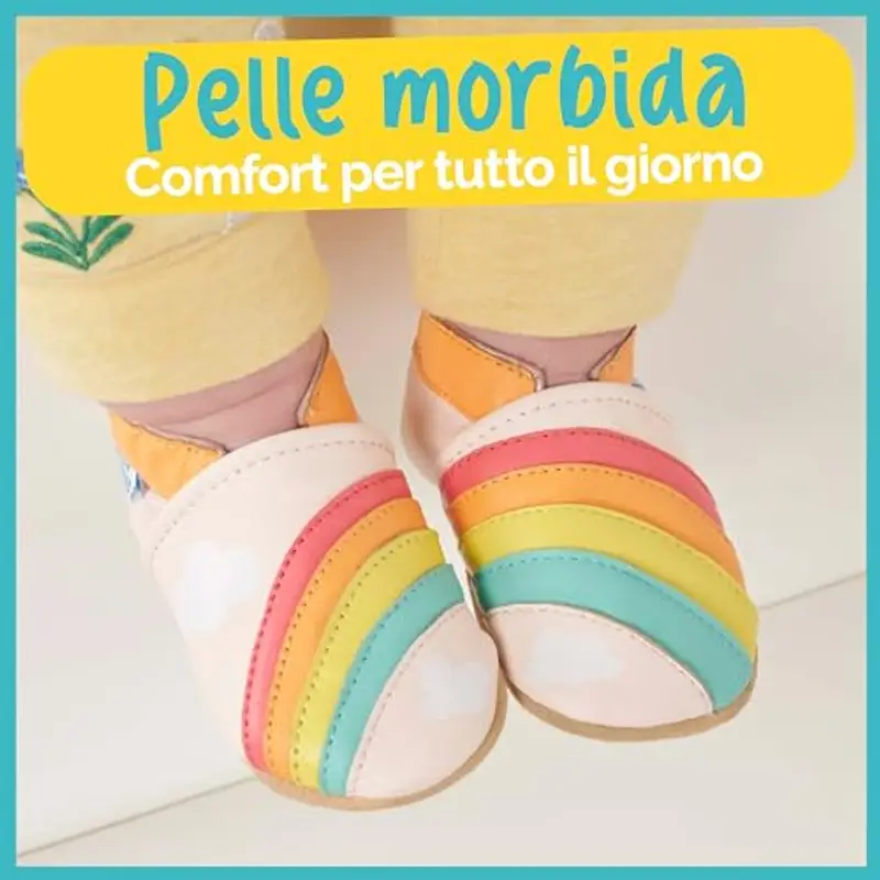 Scarpine Neonati Scarpe Bambina in Morbida Pelle - Arcobaleno - 12 miniatura 2