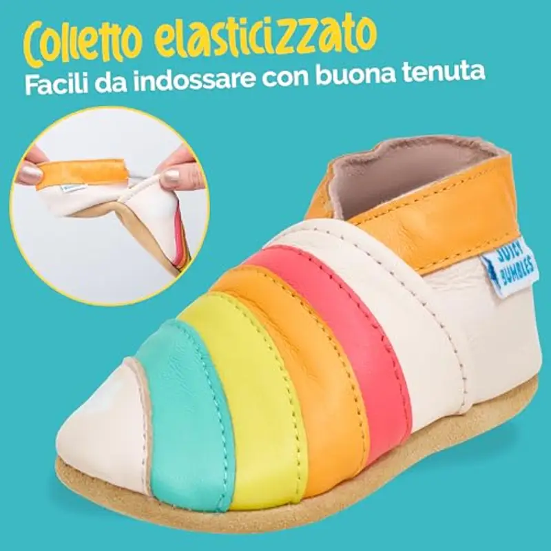 Scarpine Neonati Scarpe Bambina in Morbida Pelle - Arcobaleno - 18 miniatura 3