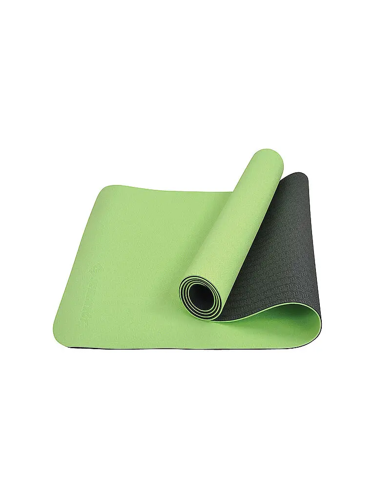 Tappetino yoga bicolore, lime-antracite, 4 mm, senza PVC, in borsa da trasporto verde