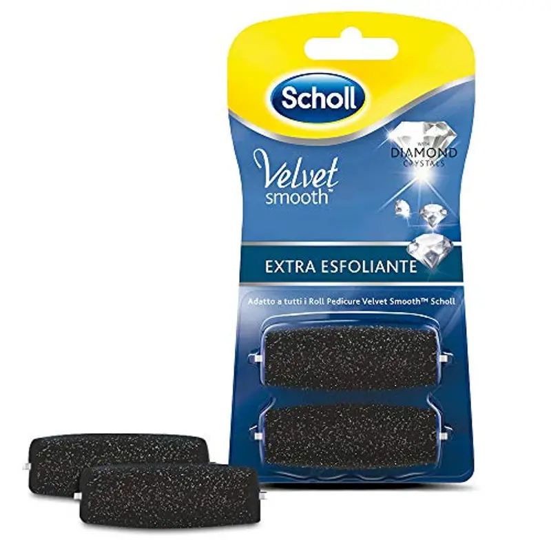Scholl Velvet Smooth, 2 Ricambi con Cristalli di Diamante per il Roll Professionale per Pedicure Velvet Smooth, Testine ad Azione Extra Esoliante per Piedi Lisci e Morbidi, Confezione da 2 Pezzi