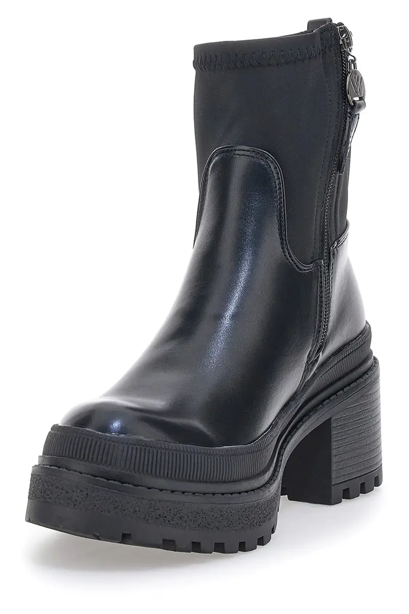 Schwarze Platform-Stiefeletten mit Stoffschaft Bettyflowers 03 miniatura 3