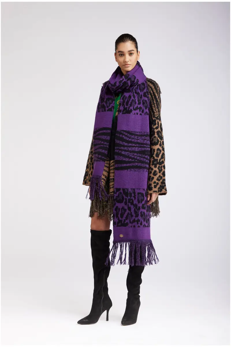 sciarpa con frange lavorazione jacquard multiviola