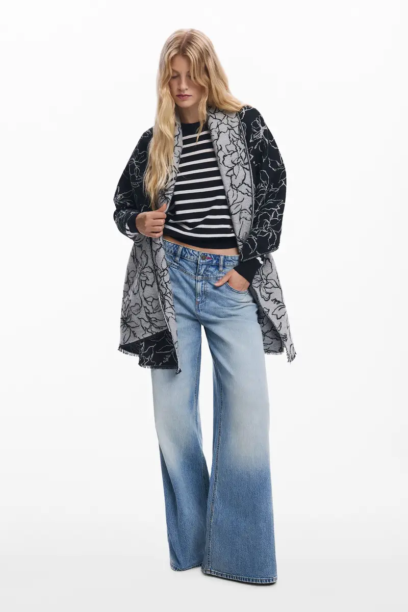 Sciarpa mantella fiori reversibile