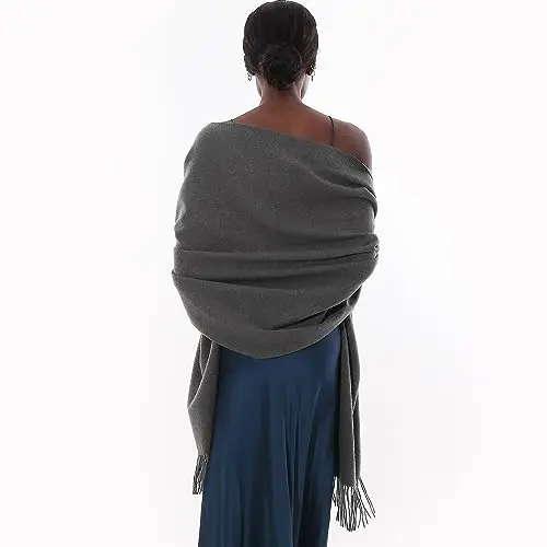 Sciarpa Scialle Donna Invernale Stola Grigio Scuro Spaosa Sciarpe Foulard Pashmina Elegante Cerimonia miniatura 2
